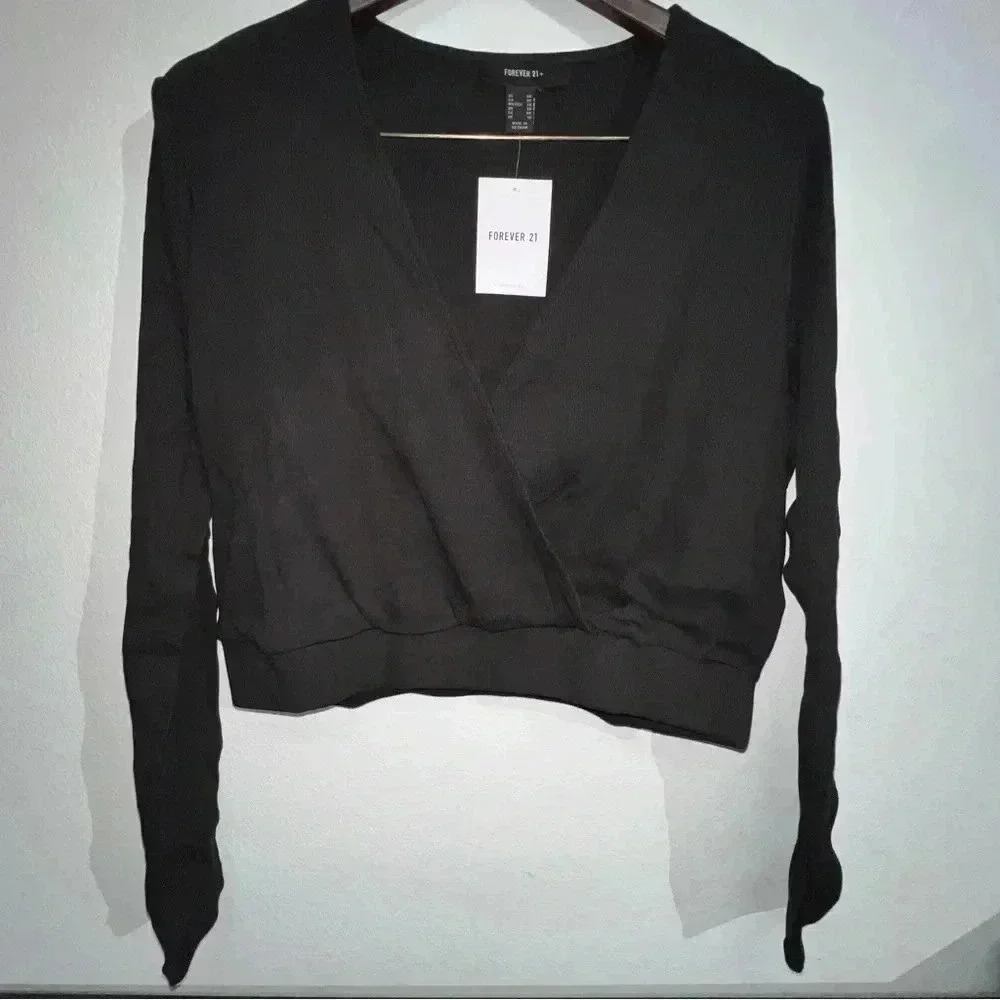Forever 21 Plus Size 0X Black Wrap‎ Ribbed Long Sleeve Top & Pants Stretch Women